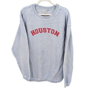 Chicka-d Houston Corded Crewneck Sweatshirt Women XL Blue Oversized Cotton Texas